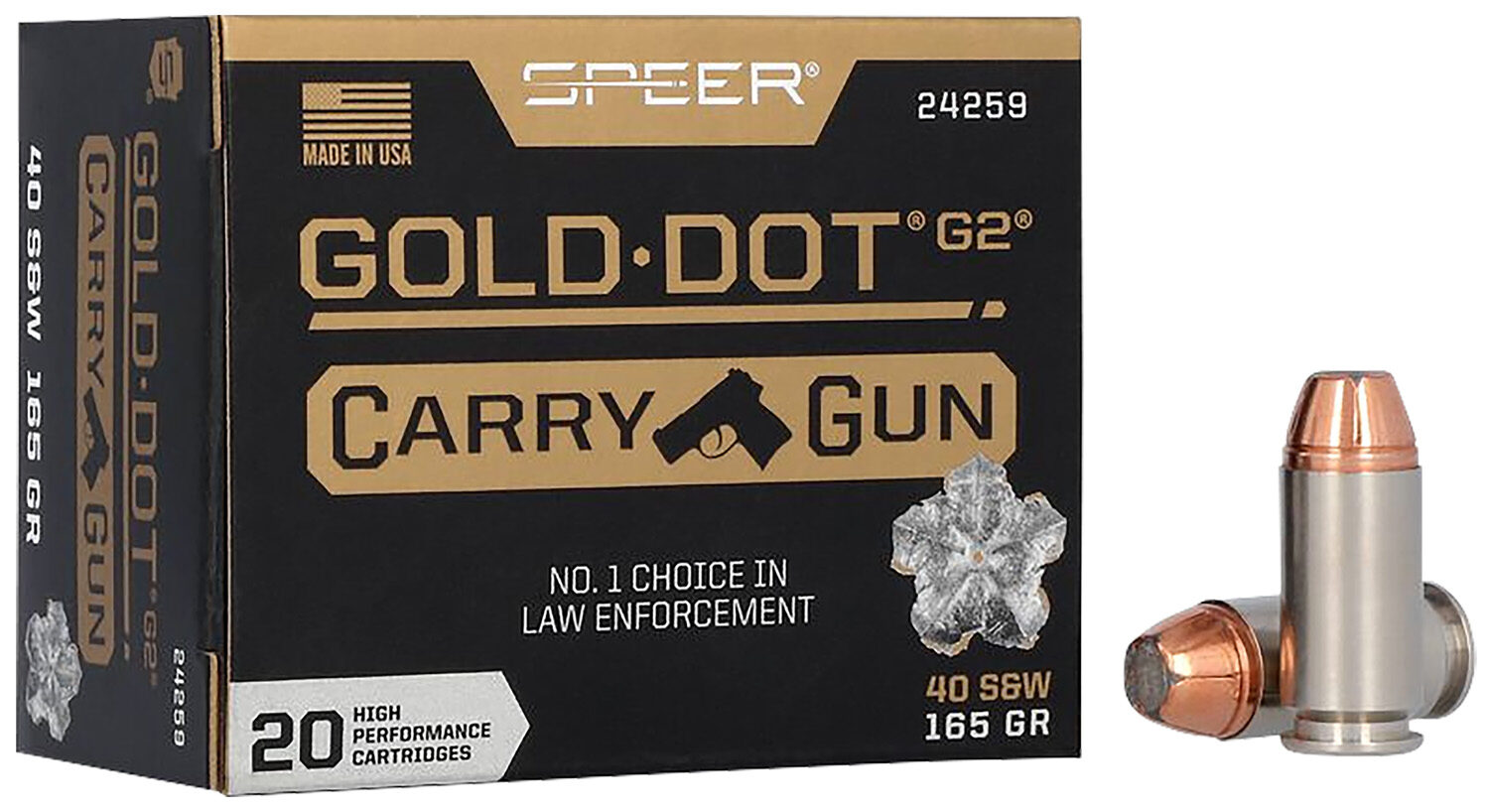 Speer .40 S&W 165gr GOLD DOT Nickel-Plated Brass – 20rd
